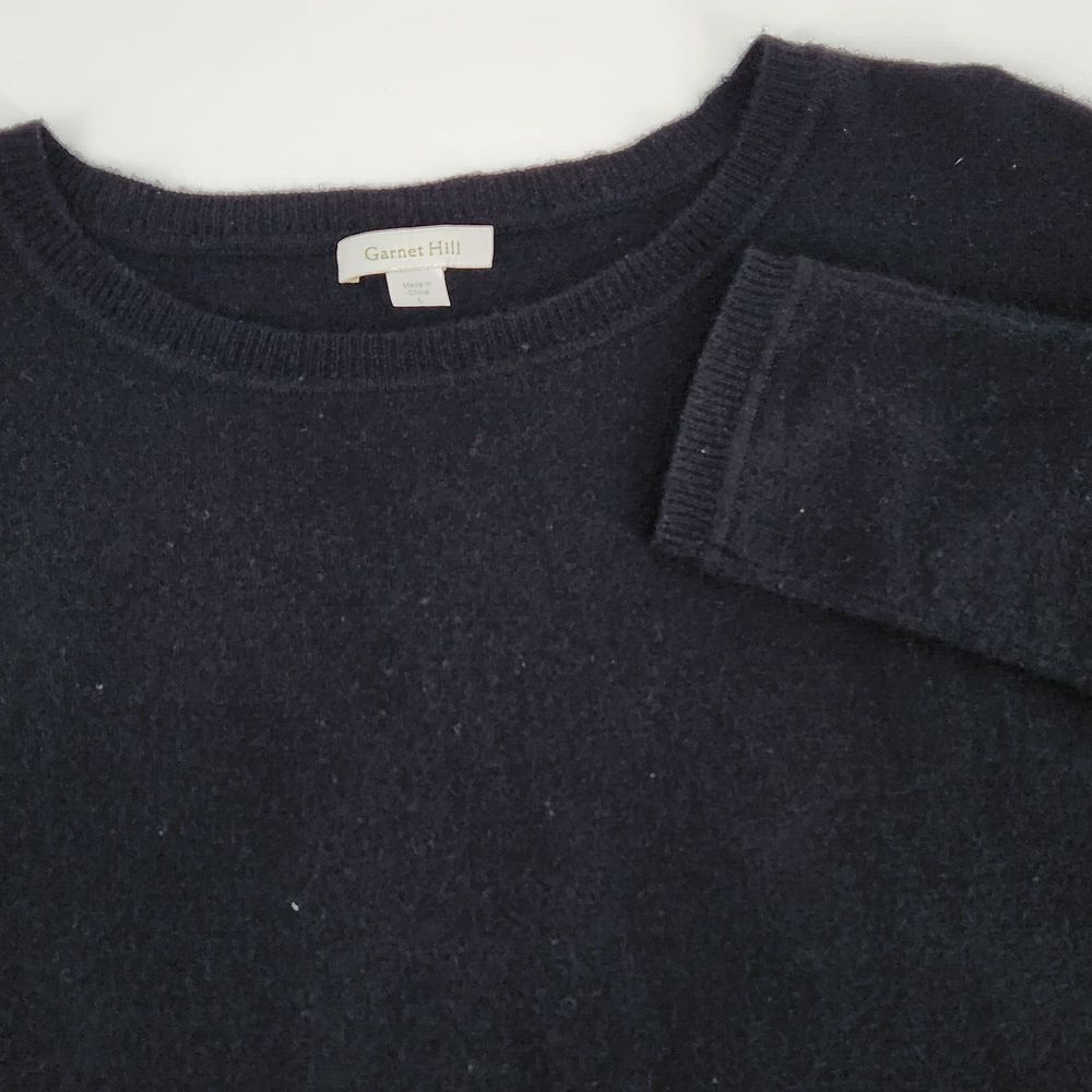 Garnet Hill Womens Large 100% Cashmere Round Neck Tunic Sweater Black Minimalist